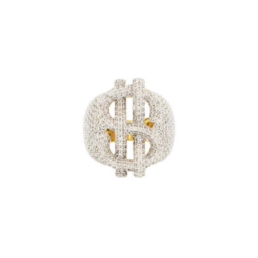 14K Yellow Gold Money Sign Natural Diamond Ring for Men – 3.40 CTW