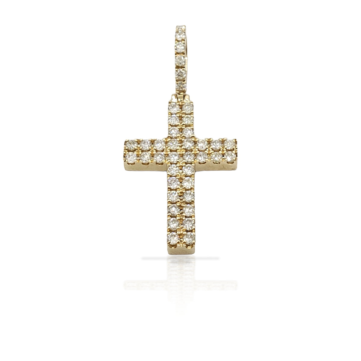 2.0 14K Two Row Diamond Cross With 1.10 Carats Of Diamonds