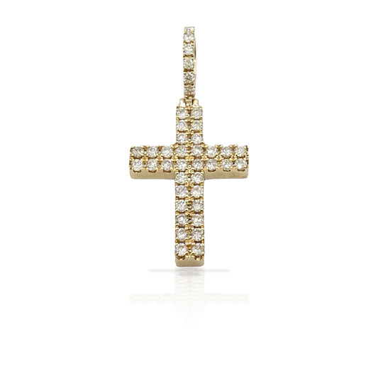 2.0 14K Two Row Diamond Cross With 1.10 Carats Of Diamonds
