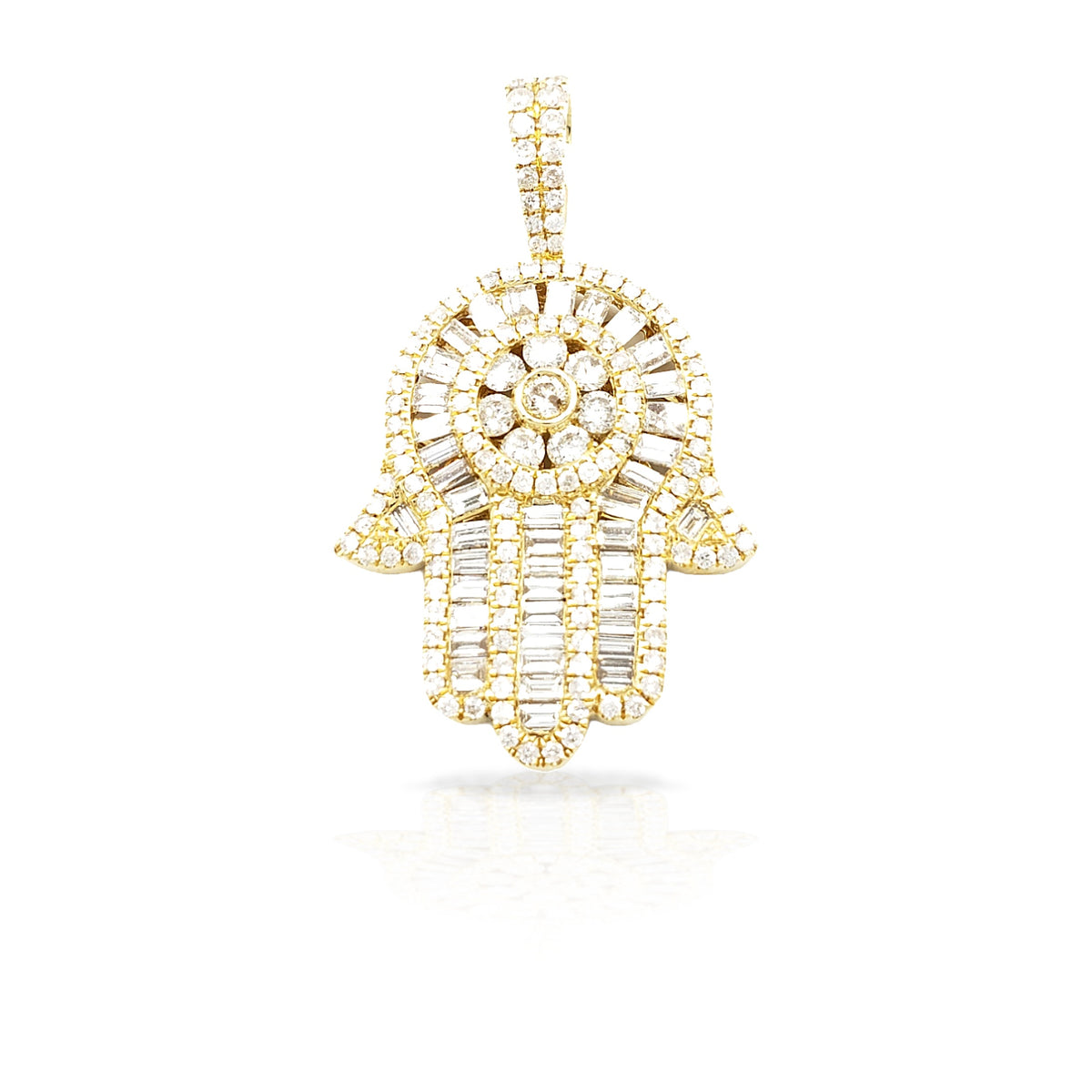 14K Baguette Diamond Hamsa With 3.05 Carats Of Diamonds