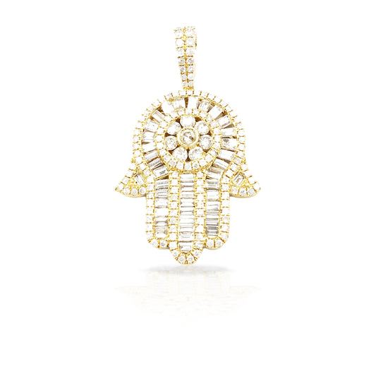 14K Baguette Diamond Hamsa With 3.05 Carats Of Diamonds