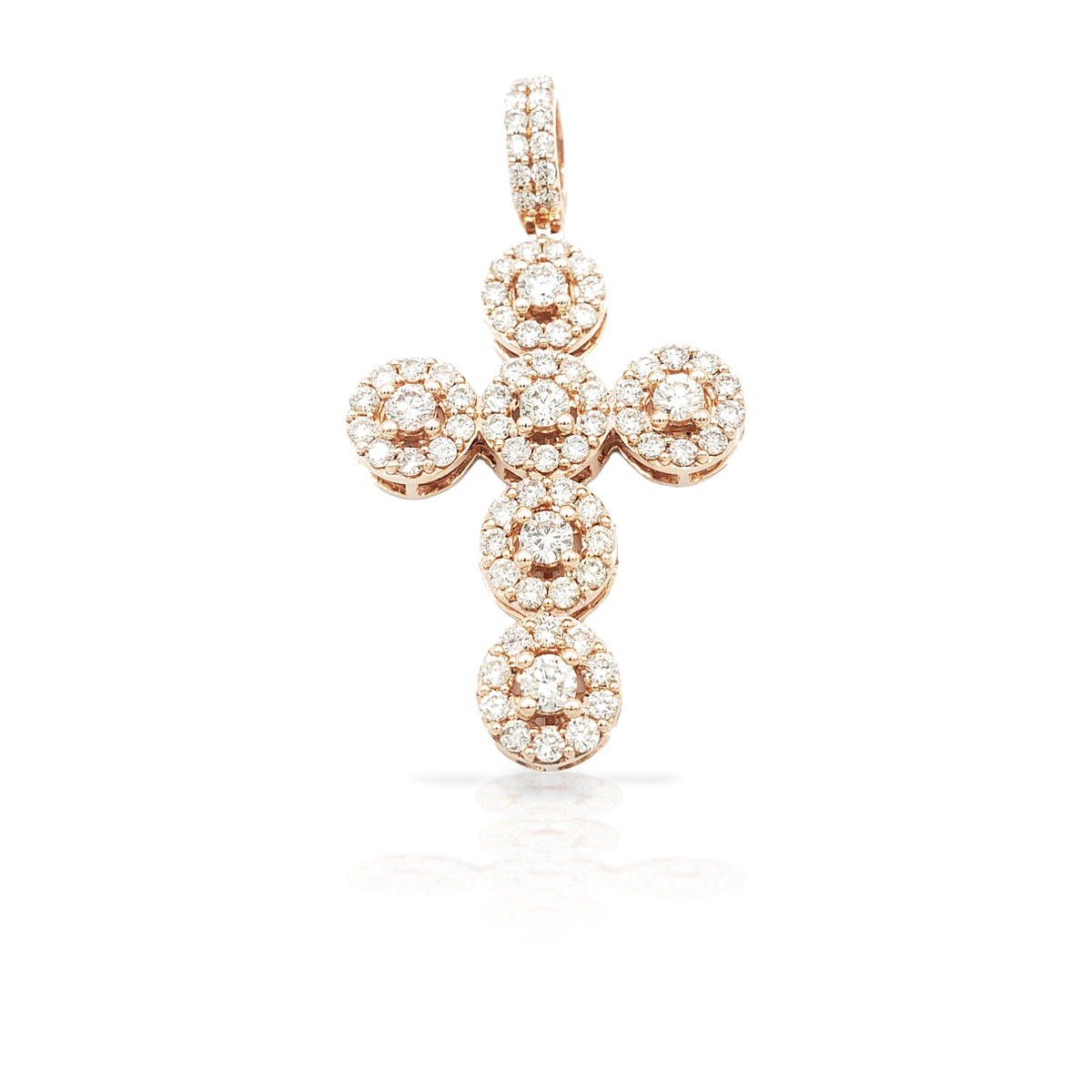 14K Circle Rose Diamond Cross With 2.76 Carats Of Diamonds