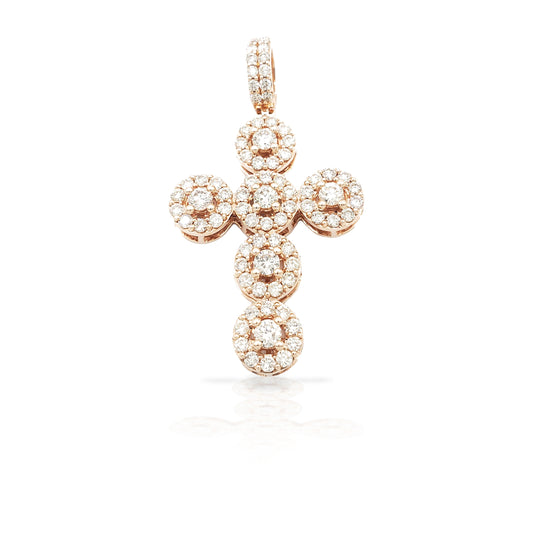 14K Circle Rose Diamond Cross With 2.76 Carats Of Diamonds