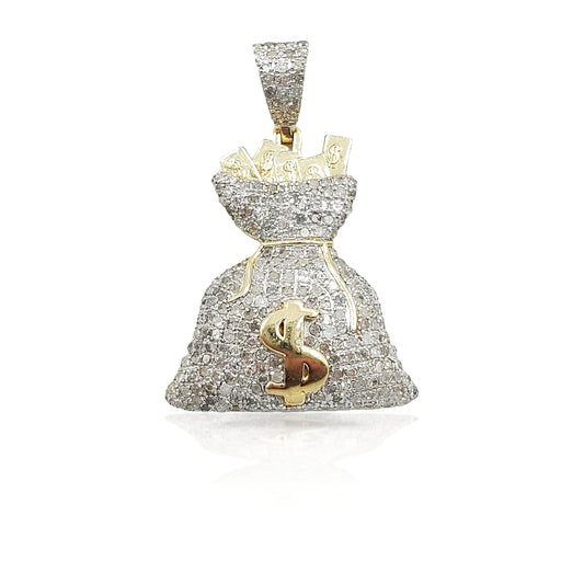 10K Gold Diamond Money Bag Pendant