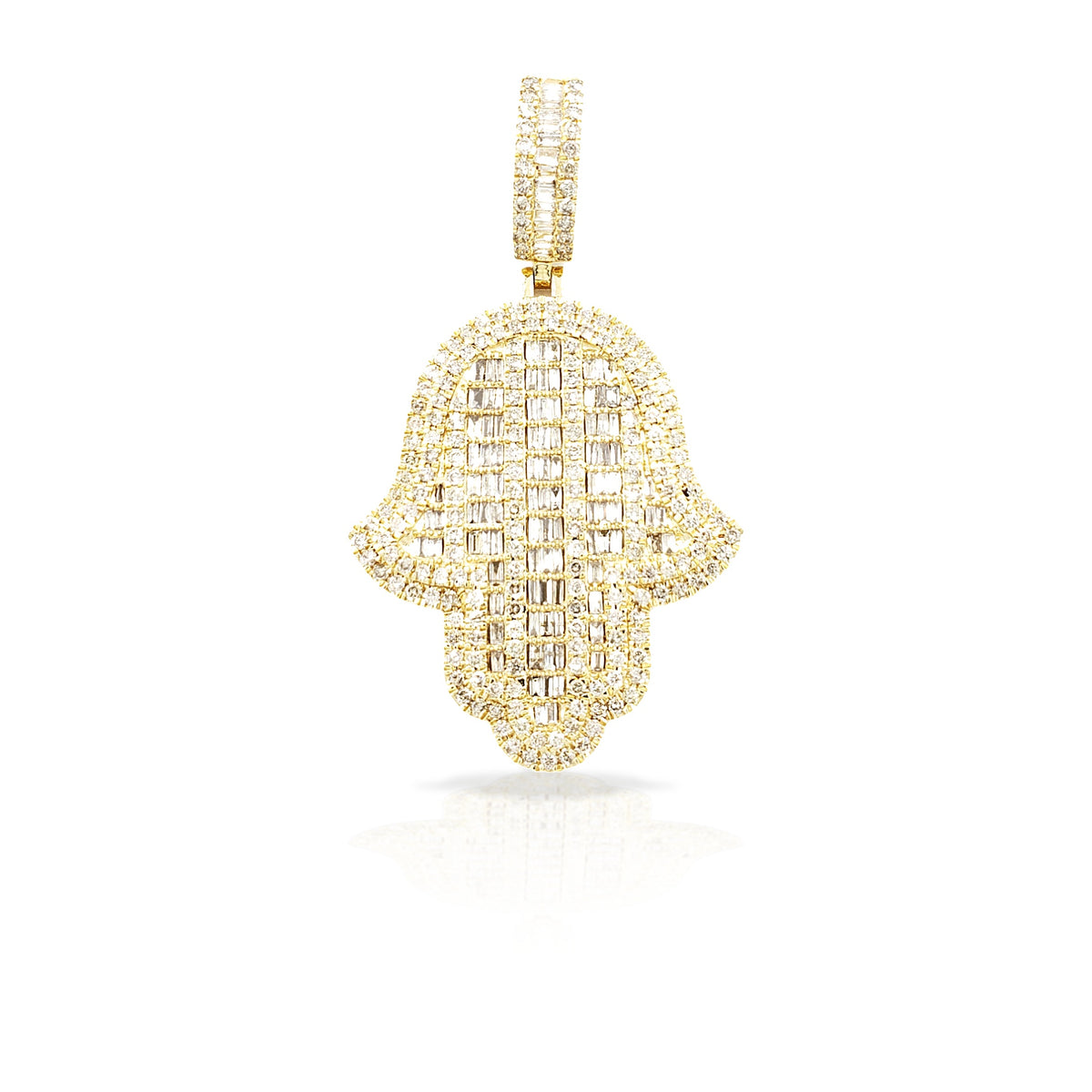 14K Baguette Diamond Hamsa With 4.57 Carats Of Diamonds