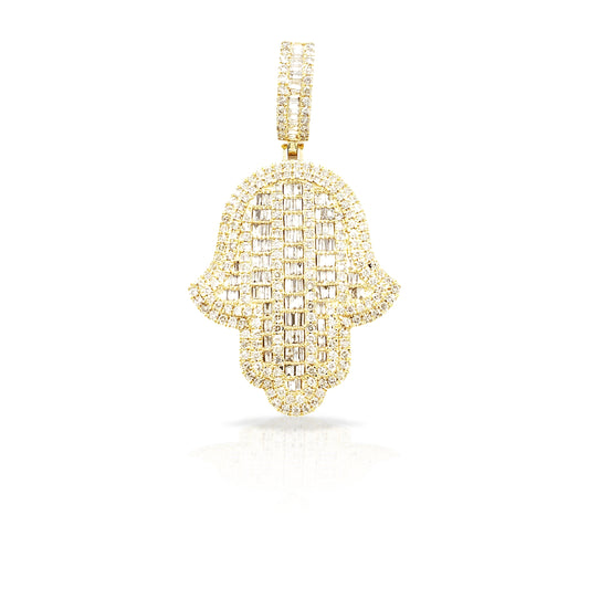 14K Baguette Diamond Hamsa With 4.57 Carats Of Diamonds