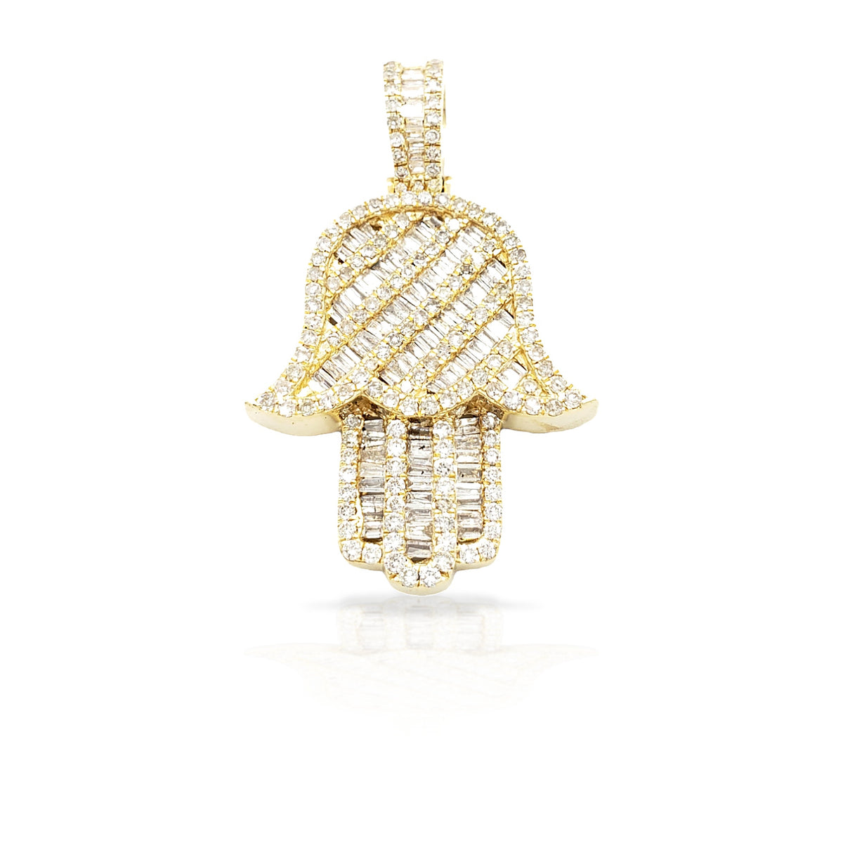 14K Baguette Diamond Hamsa With 2.44 Carats Of Diamonds