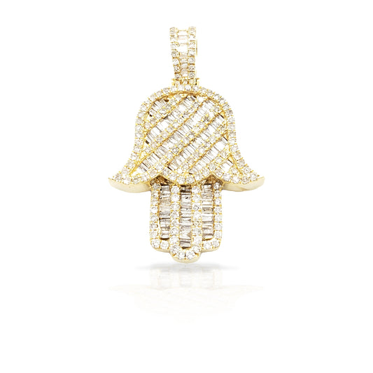 14K Baguette Diamond Hamsa With 2.44 Carats Of Diamonds
