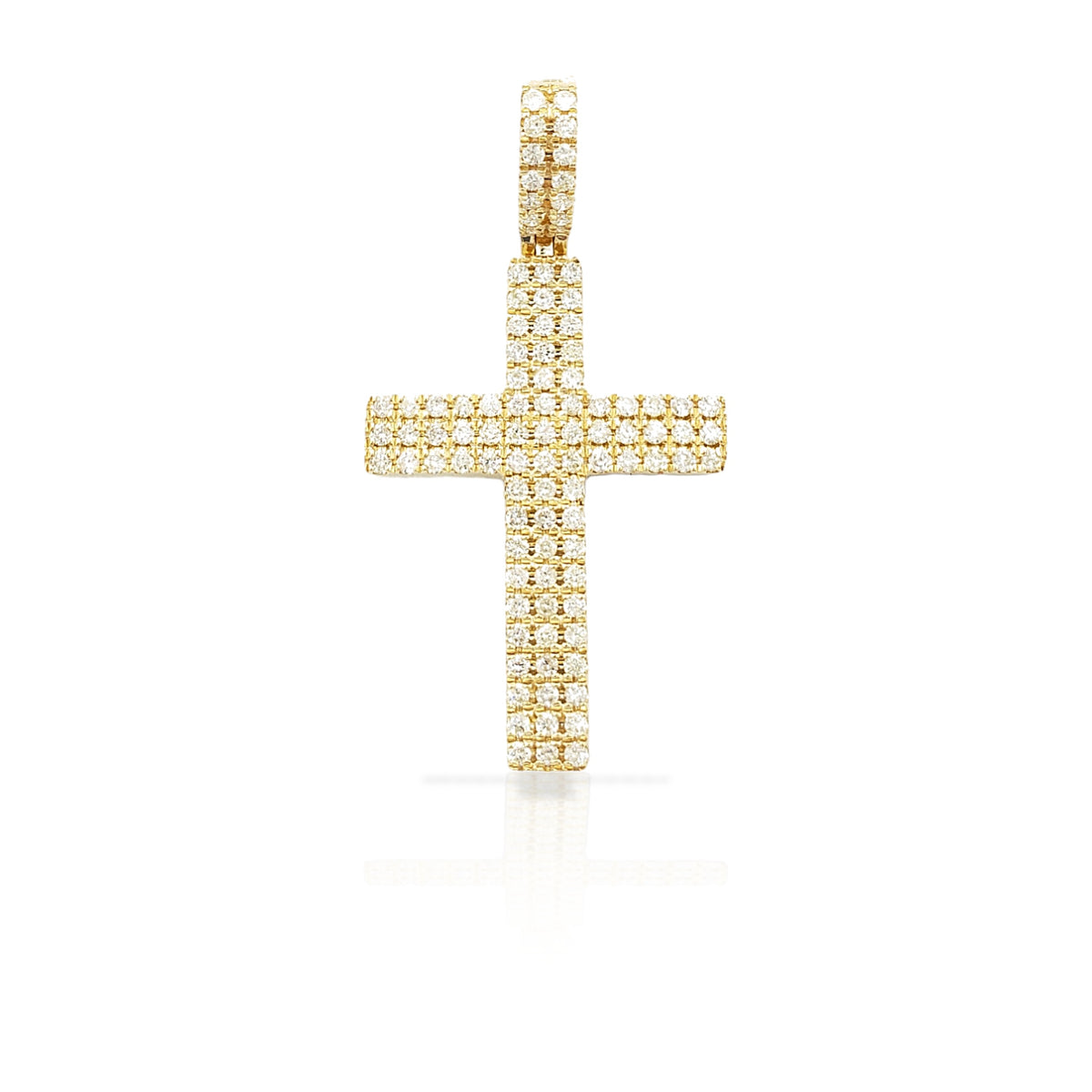 14K Three Row Diamond Cross With 1.69 Carats Of Diamonds