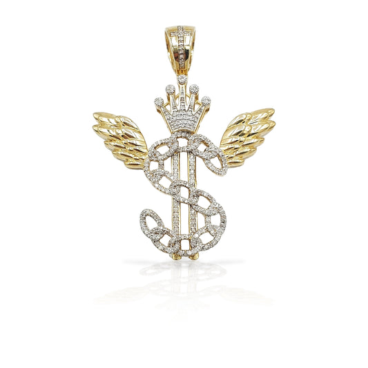 10K Gold Diamond Cash Sign Pendant