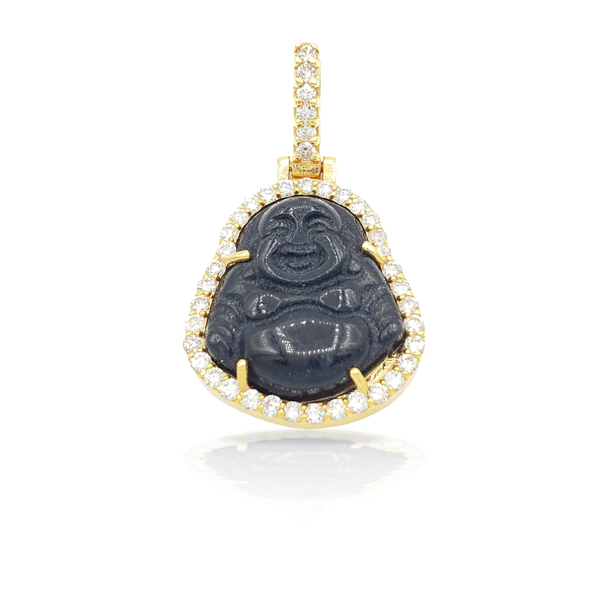 14K Diamond Buddha With Black Jade