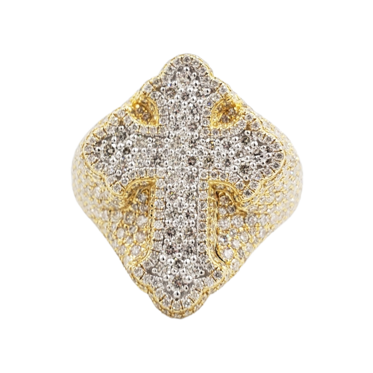 14K Gold Natural Diamond Cross Ring for Men – 4.98 CTW