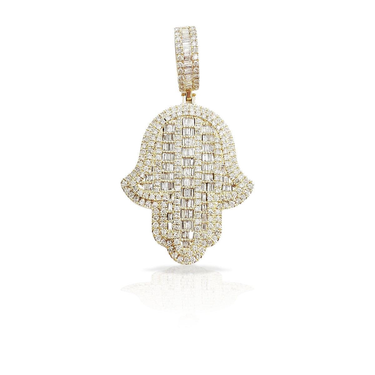 14K Baguette Diamond Hamsa With 4.57 Carats Of Diamonds