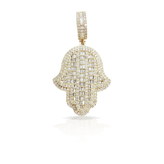 14K Baguette Diamond Hamsa With 4.57 Carats Of Diamonds