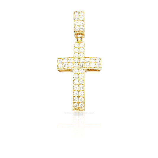 2.0 14K Two Row Diamond Cross With 1.34 Carats Of Diamonds