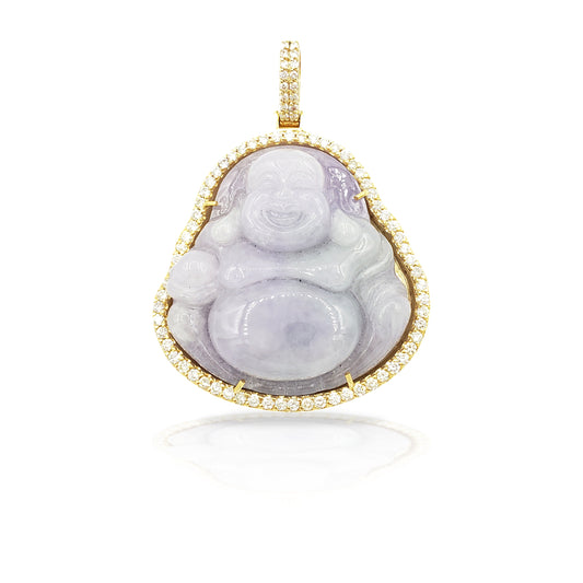 14K Yellow Gold Diamond Buddha With Grey Jade