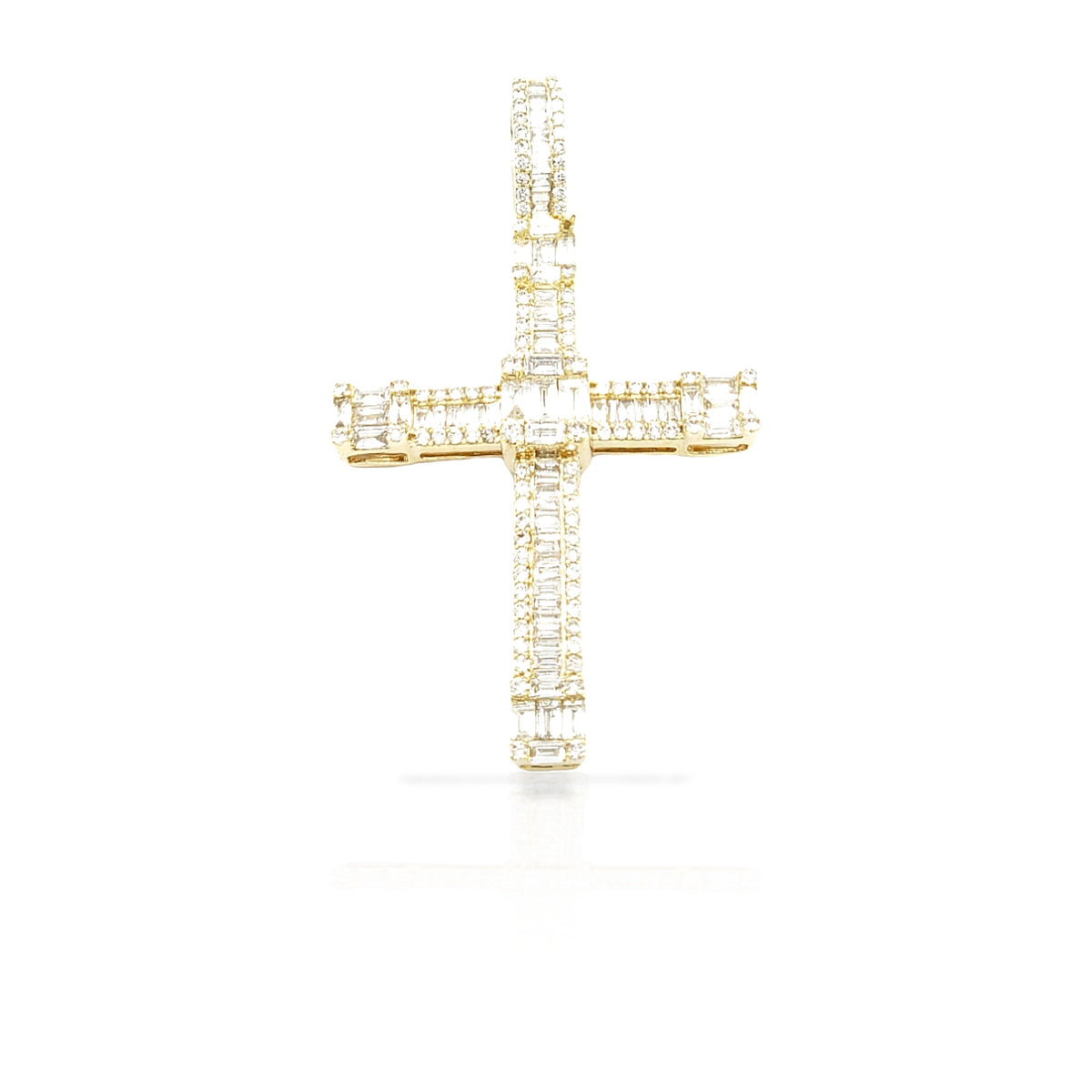 2.0 14K Diamond Baguette Cross With 1.63 Carats Of Diamonds