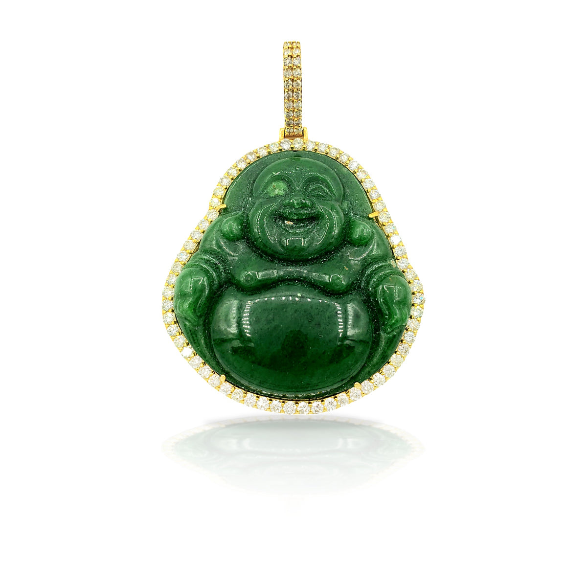 14K Yellow Gold Diamond Buddha With Green Jade