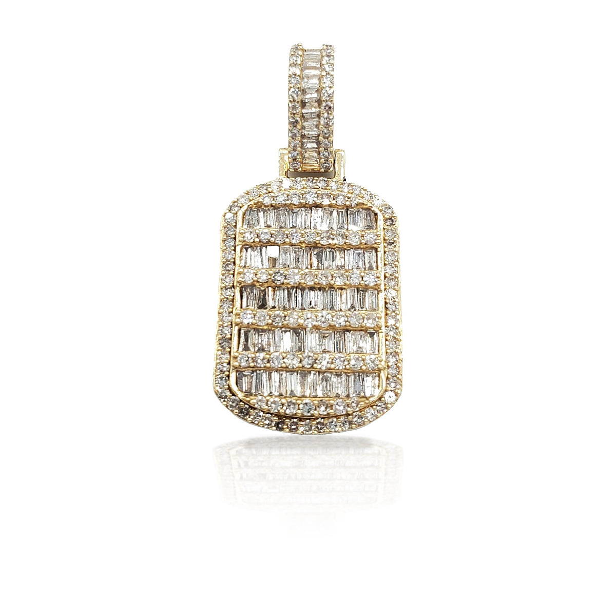 14K Baguette Diamond Dog Tag With 1.84 Carats Of Diamonds
