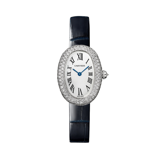 Cartier Baignoire WJBA0049 - Small model 18K white gold, Silver 925/1000 Dial, Navy blue alligator leather strap