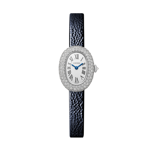 Cartier Baignoire WJBA0070 - Mini model Rhodiumized 18K white gold, Silvered Dial, Navy blue patent leather strap