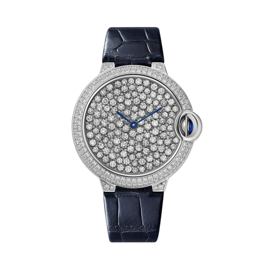 Cartier Ballon Bleu de Cartier HPI01515 - 37 mm White gold, White gold set with 476 diamonds (3.74 ct) Dial, Red or blue alligator leather strap