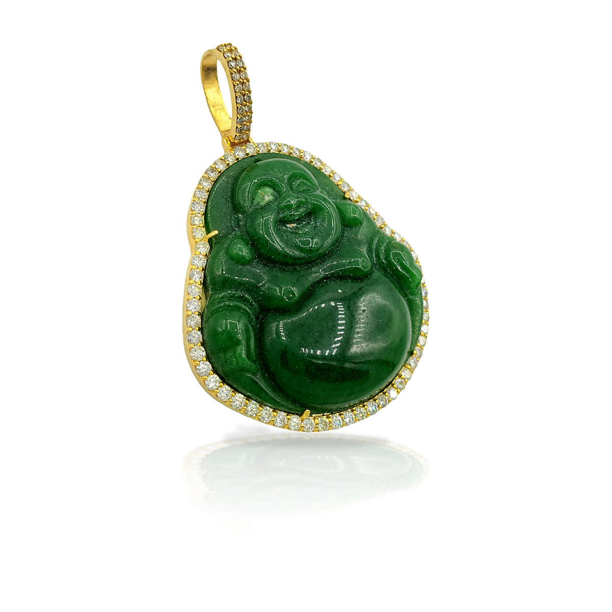 14K Yellow Gold Diamond Buddha With Green Jade