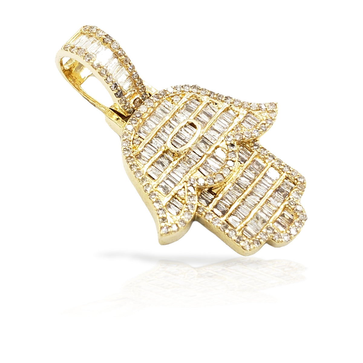 14K Baguette Diamond Hamsa With .99 Carats Of Diamonds