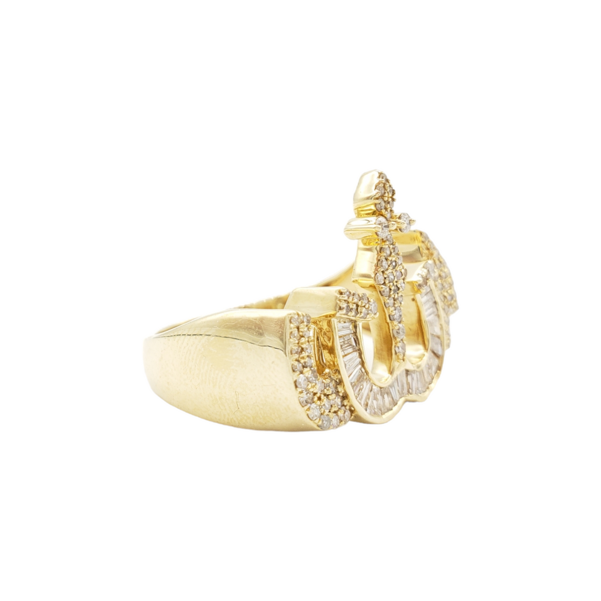14K Gold Allah Baguette Natural Diamond Ring for Men – 0.92 CTW