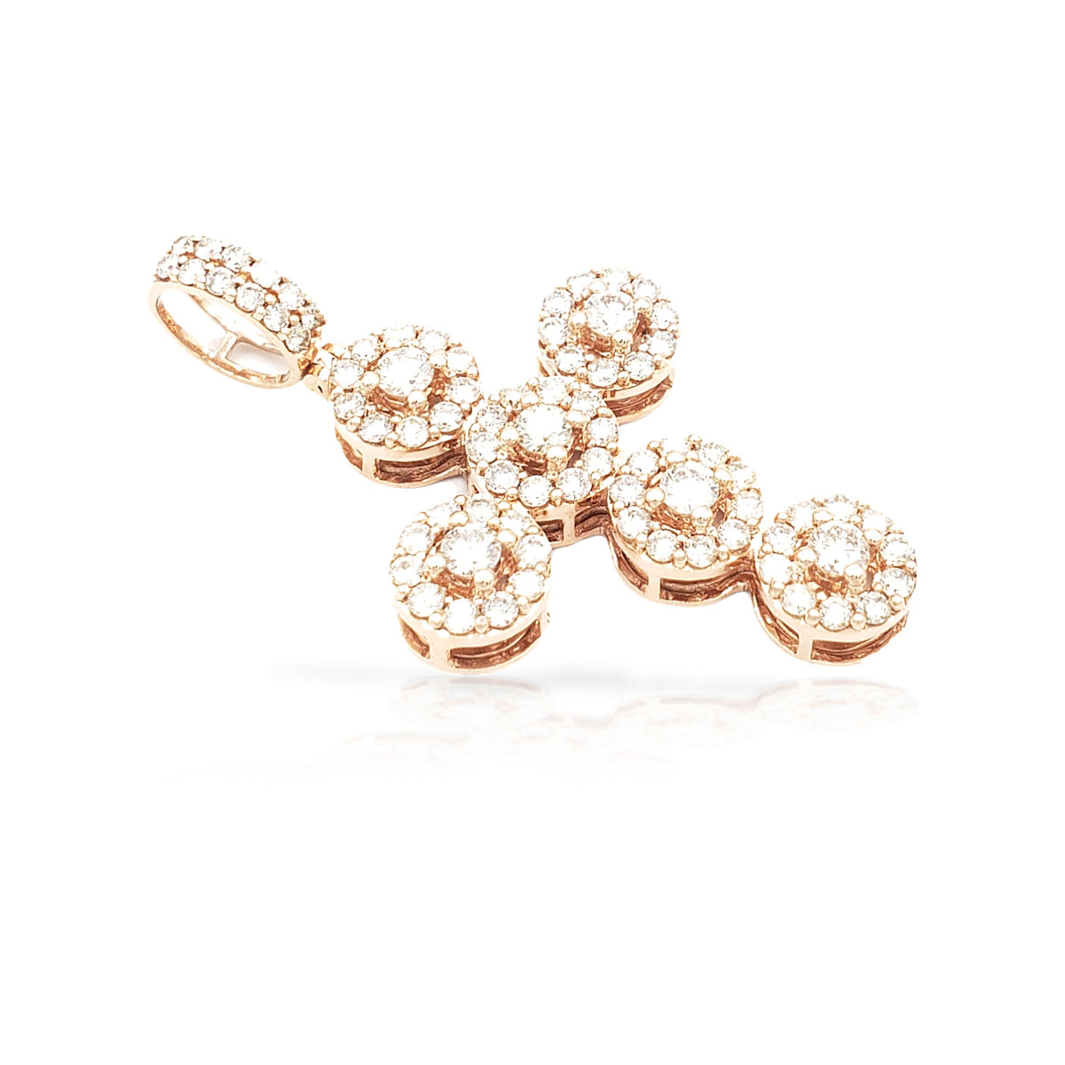 14K Circle Rose Diamond Cross With 2.76 Carats Of Diamonds