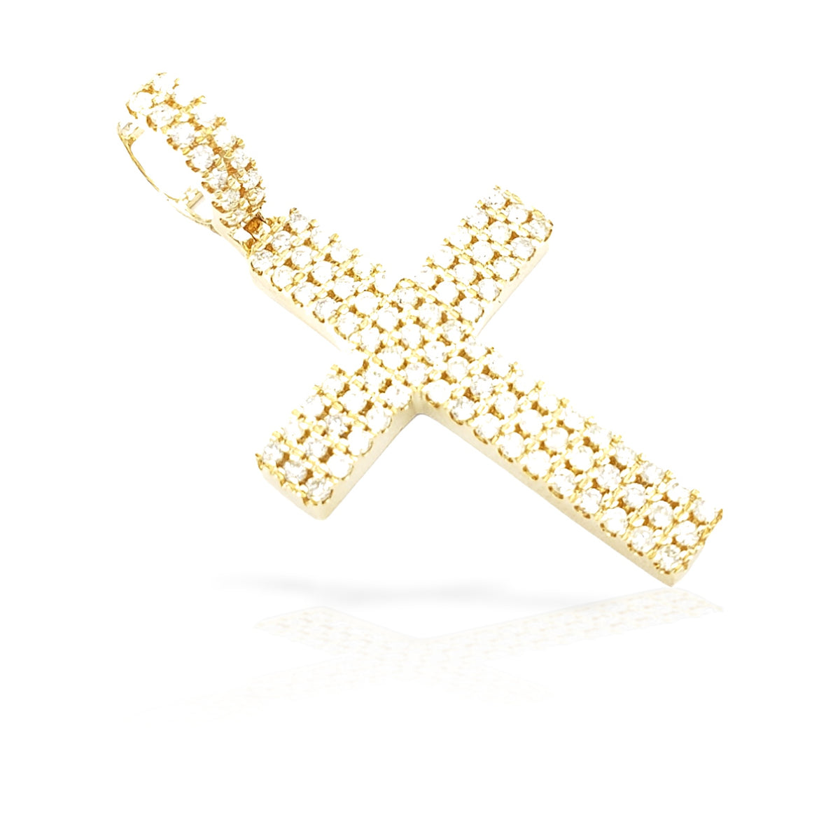 14K Three Row Diamond Cross With 1.69 Carats Of Diamonds