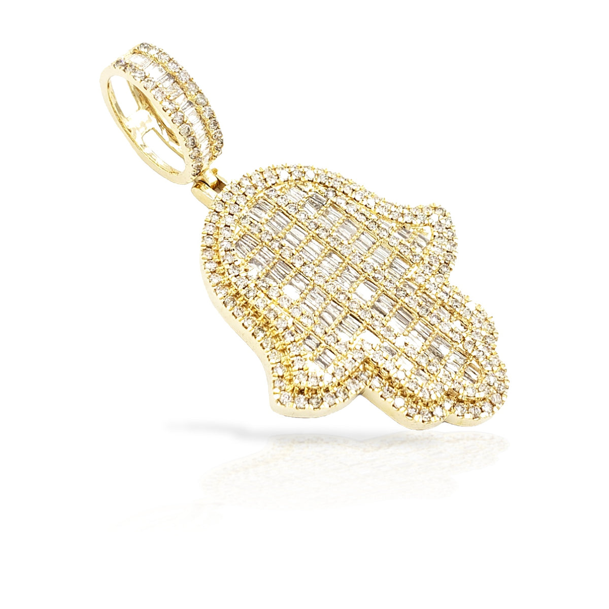 14K Baguette Diamond Hamsa With 4.57 Carats Of Diamonds