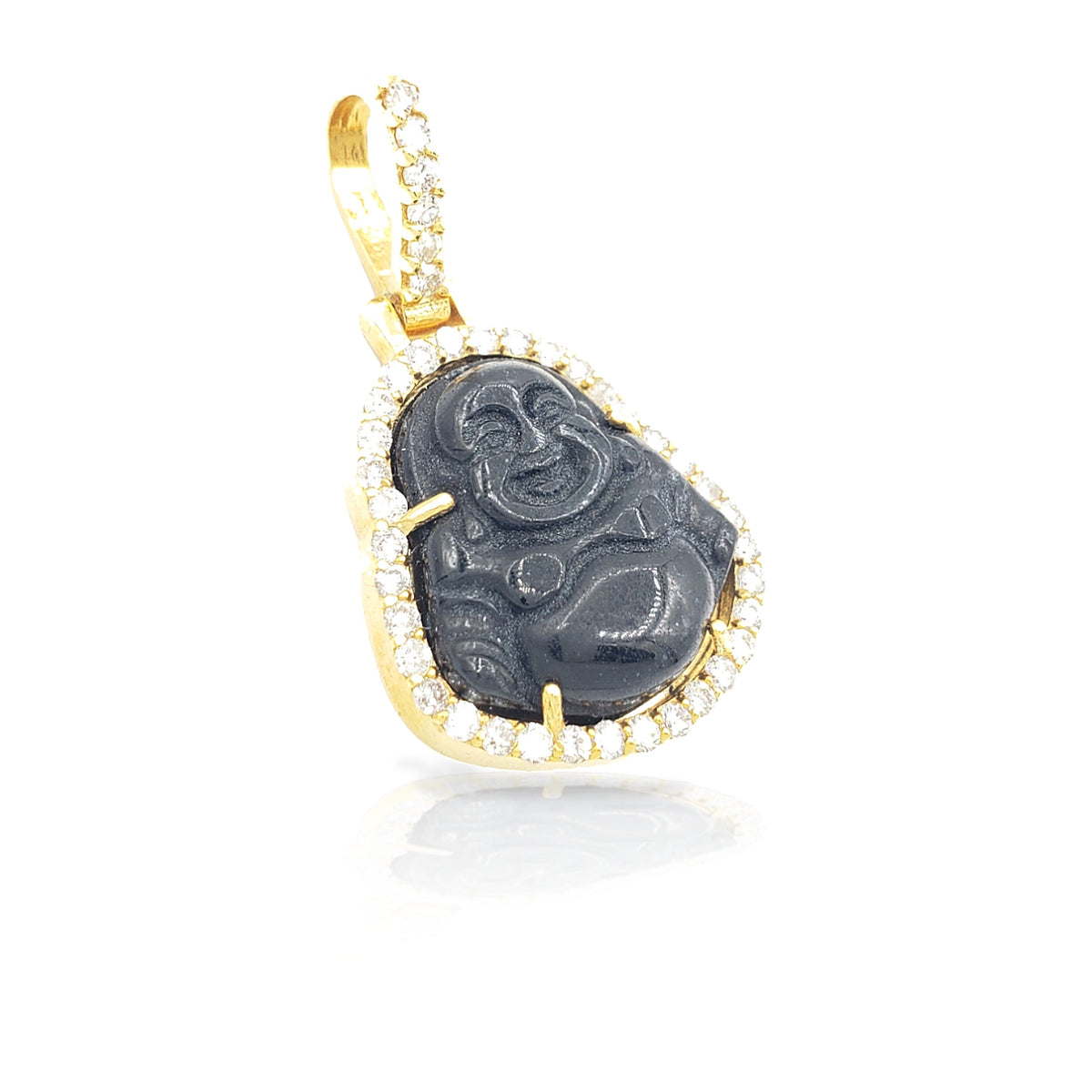 14K Diamond Buddha With Black Jade