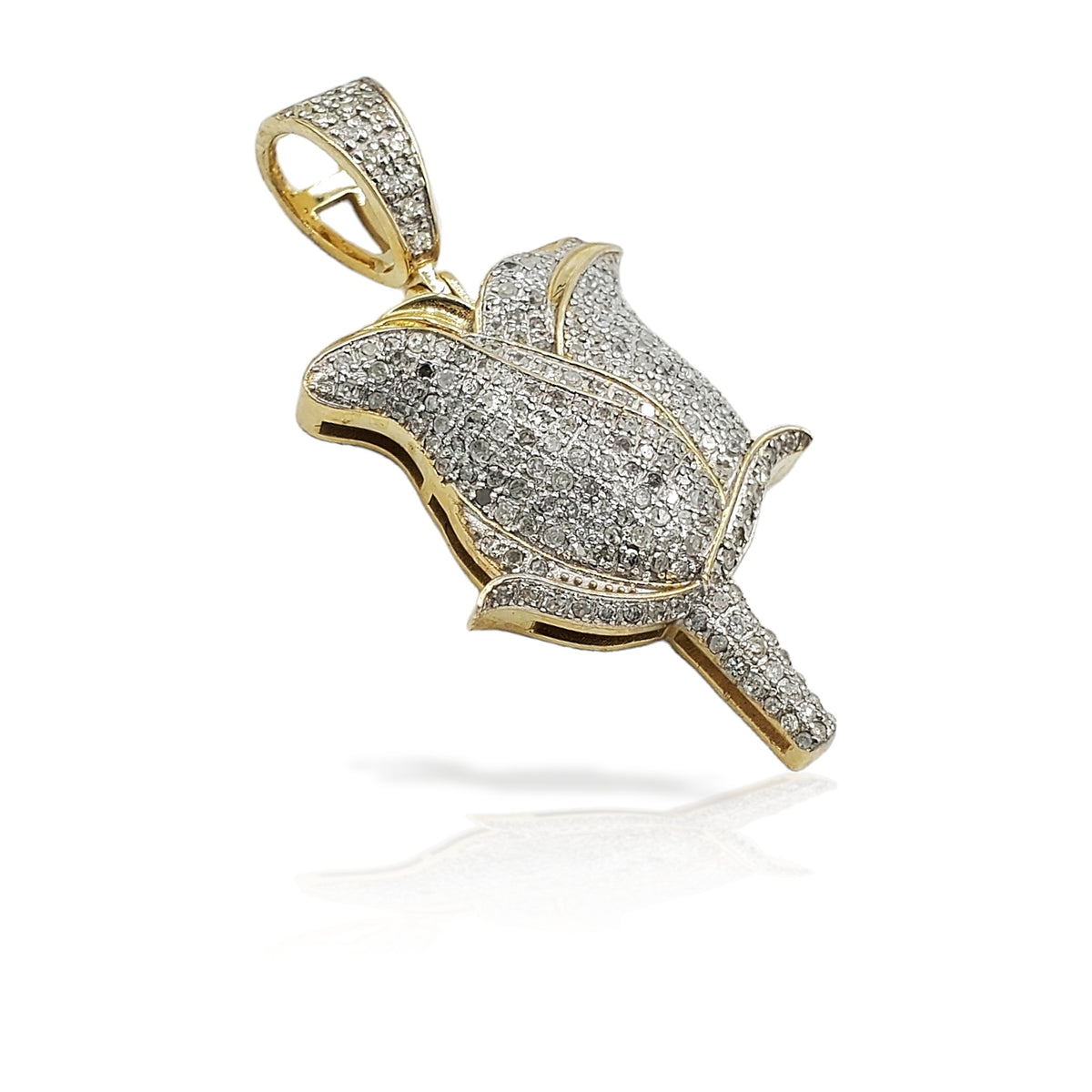 10K Gold Diamond Rose Petal Pendant