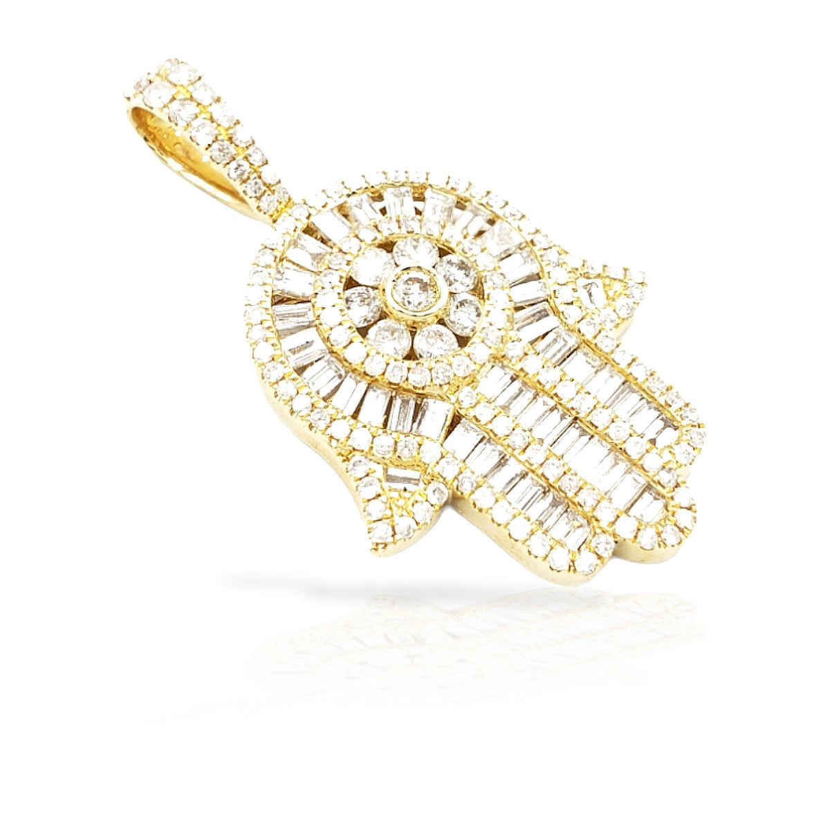 14K Baguette Diamond Hamsa With 3.05 Carats Of Diamonds