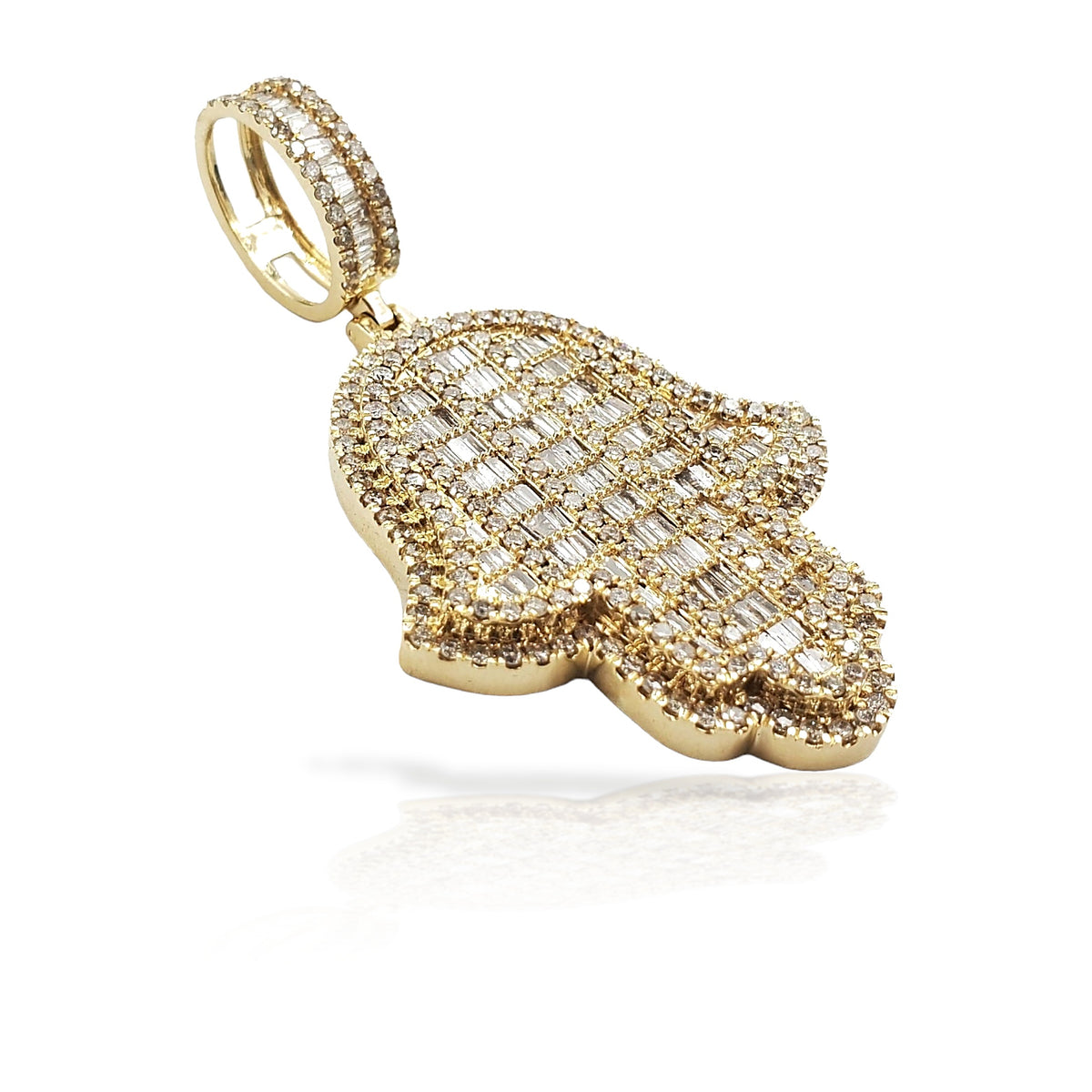 14K Baguette Diamond Hamsa With 4.57 Carats Of Diamonds