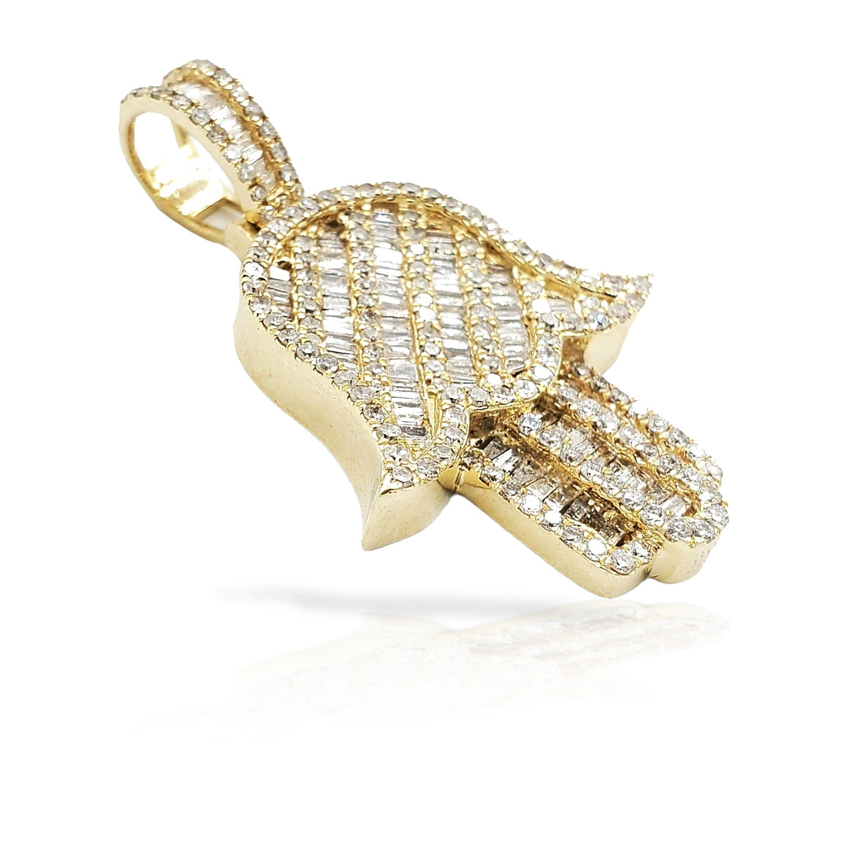 14K Baguette Diamond Hamsa With 2.44 Carats Of Diamonds