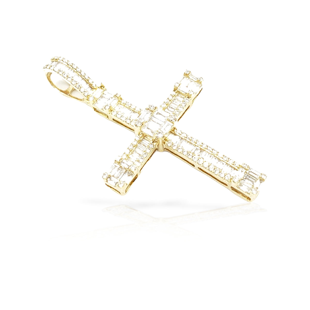 2.0 14K Diamond Baguette Cross With 1.63 Carats Of Diamonds
