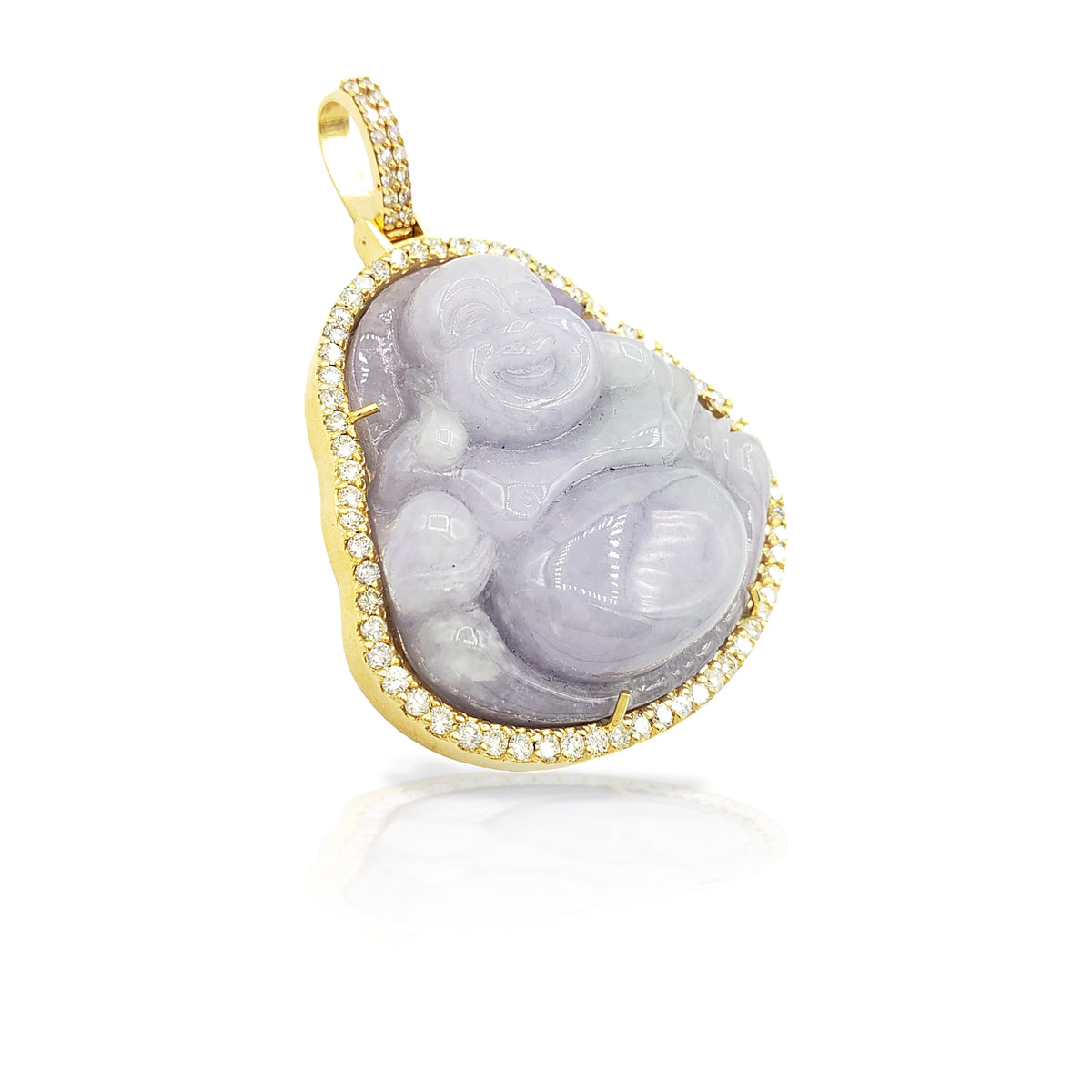 14K Yellow Gold Diamond Buddha With Grey Jade