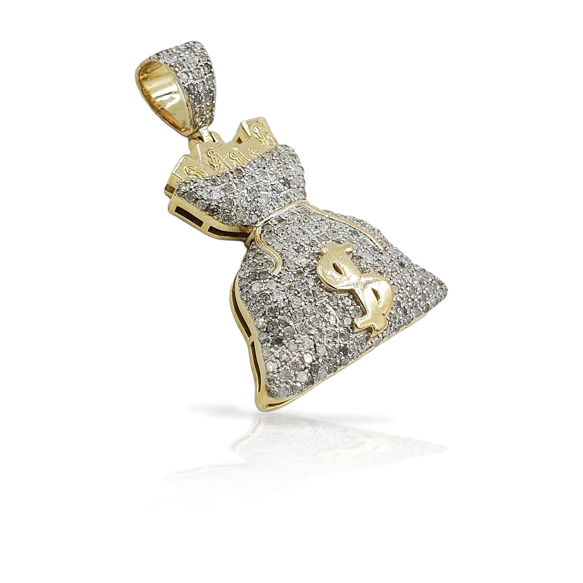 10K Gold Diamond Money Bag Pendant