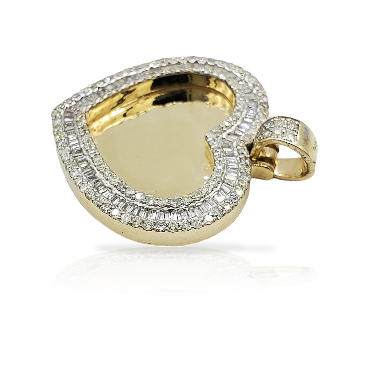 10K Gold Baguette Diamond Heart Picture Pendant