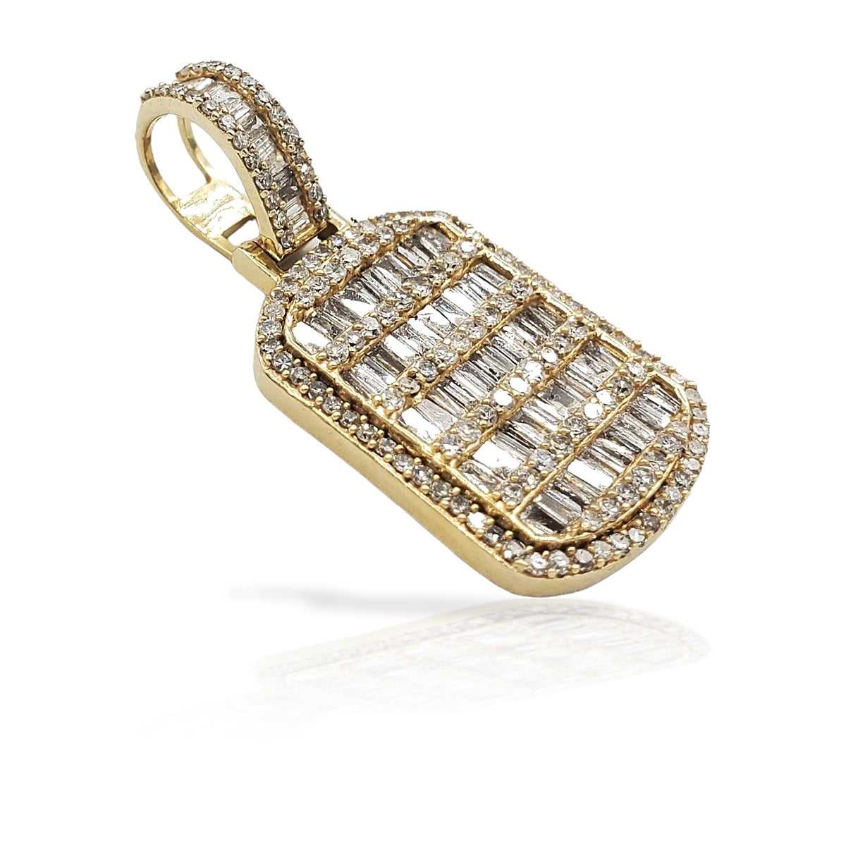 14K Baguette Diamond Dog Tag With 1.84 Carats Of Diamonds