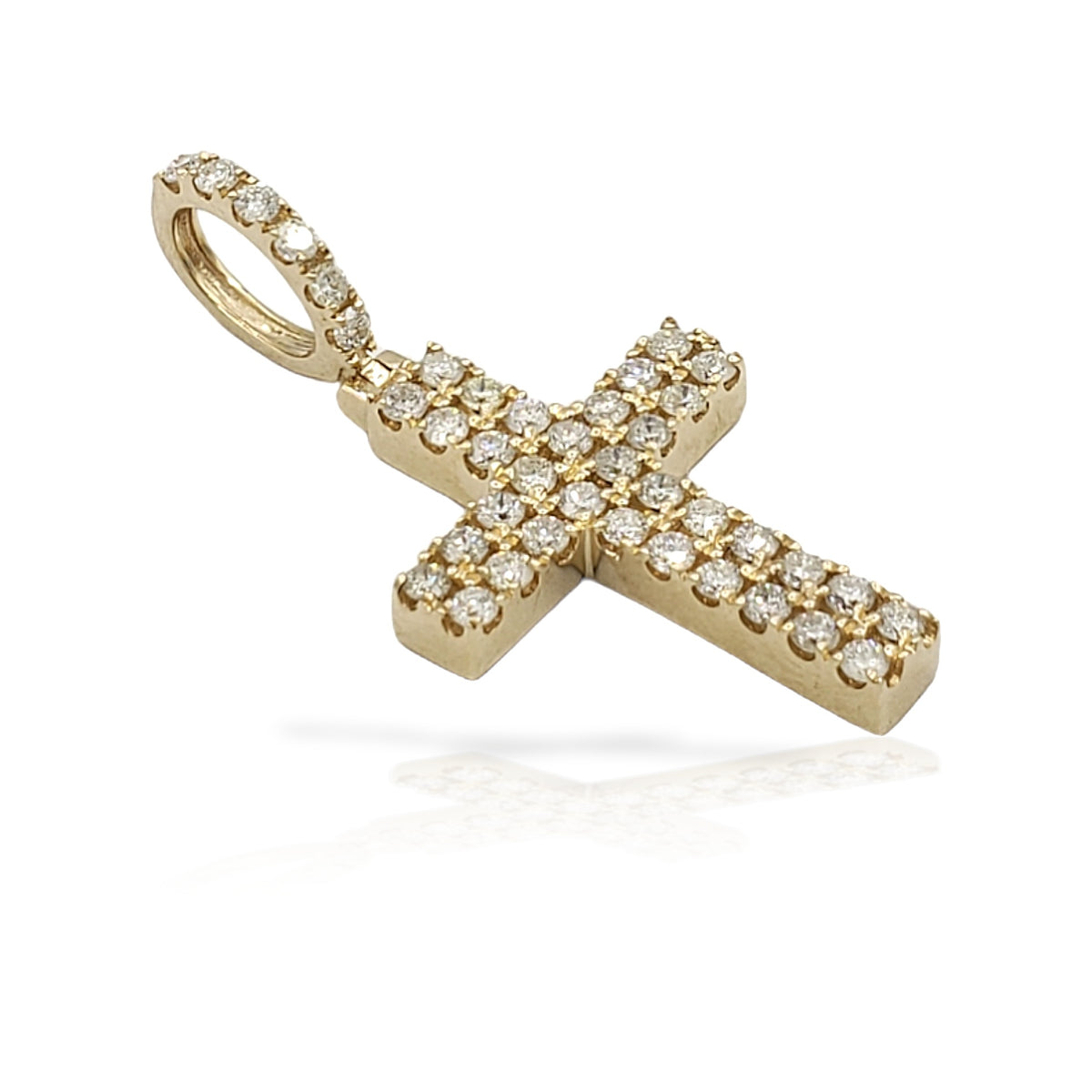 2.0 14K Two Row Diamond Cross With 1.10 Carats Of Diamonds