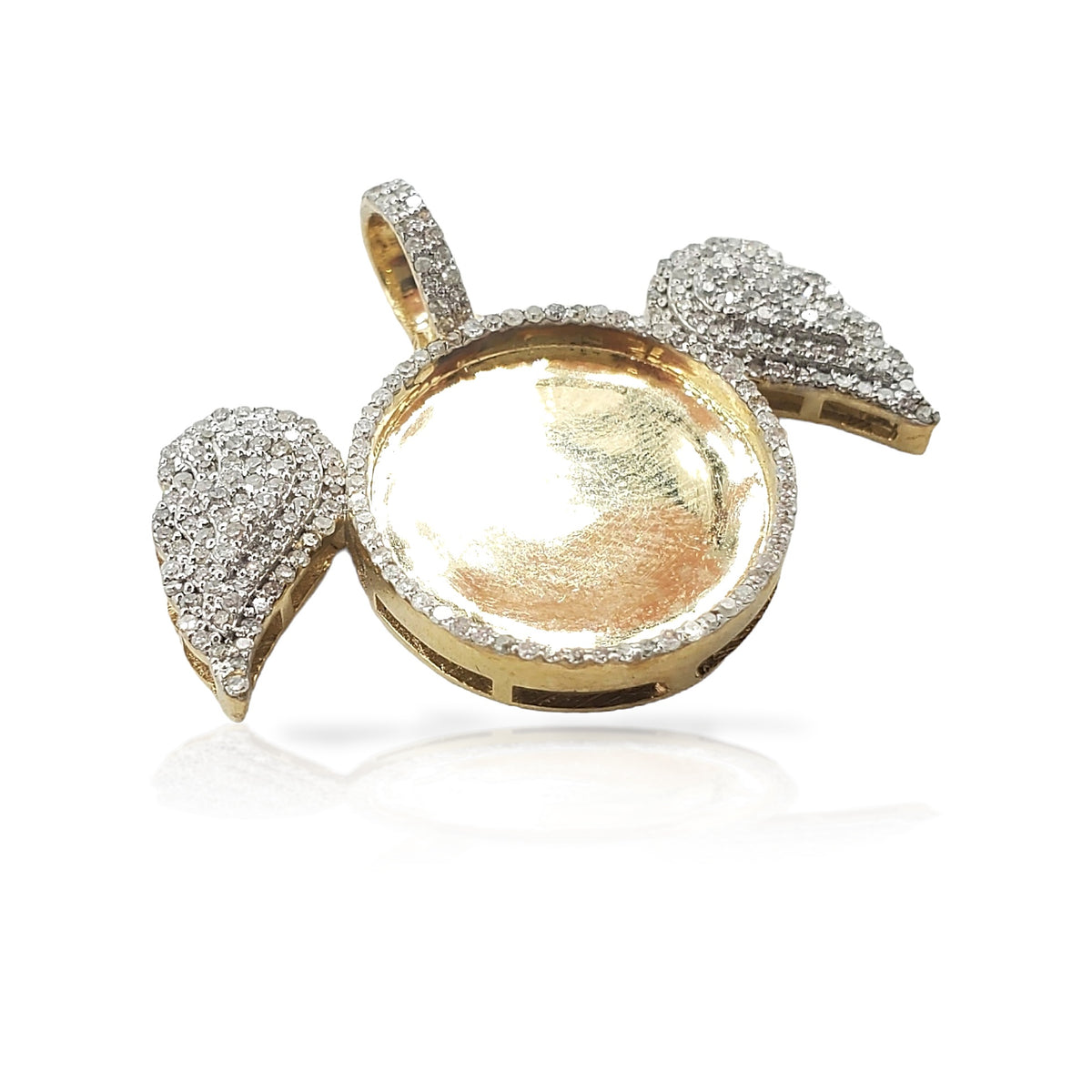10K Gold Diamond Circle Picture Pendant with Angel Wings