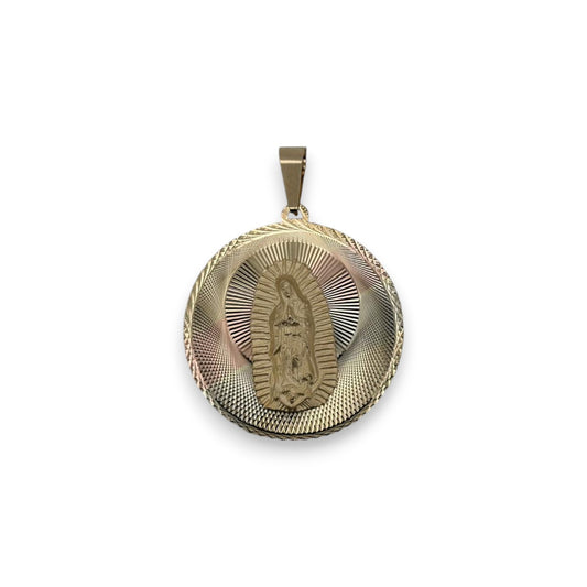 Divine Child & Virgin Mary Two Sided Pendant - 14K Tri Color