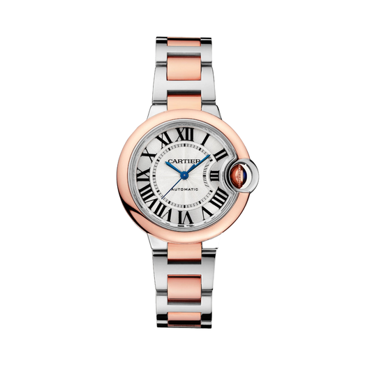 Cartier Ballon Bleu de Cartier W2BB0032 - 33 mm Steel and rose gold, Silvered guilloché Dial, Two-tone steel/rose gold interchangeable bracelet