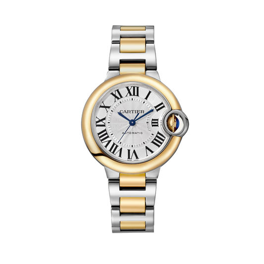 Cartier Ballon Bleu de Cartier W2BB0037 - 33 mm Steel and yellow gold, Silvered guilloché Dial, Two-tone steel/yellow gold interchangeable bracelet