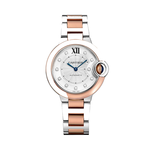 Cartier Ballon Bleu de Cartier W3BB0021 - 33 mm Steel and rose gold, Silvered guilloché with 11 diamonds (0.05 ct) Dial