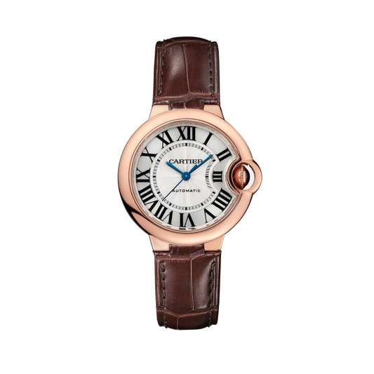 Cartier Ballon Bleu de Cartier W6920097 - 33 mm Rose gold, Silvered guilloché lacquered opaline Dial, Alligator leather strap