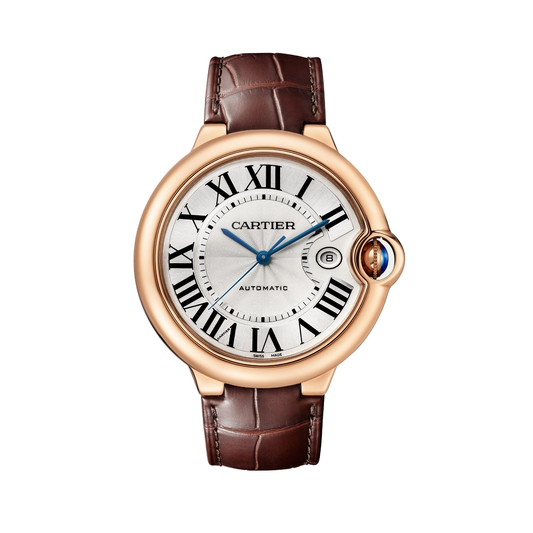 Cartier Ballon Bleu de Cartier WGBB0030 - 42 mm Rose gold, Silvered guilloché lacquered opaline Dial, Brown alligator leather strap